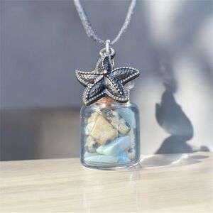 Larimar & Dalmatian Jasper Necklace Hand Crafted Crystal Star Fish Pendant